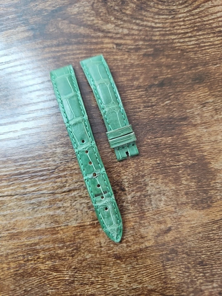积家原始设备制造商 14/12 毫米绿色鳄鱼皮表带法国制造  — 第 3/4 张图片