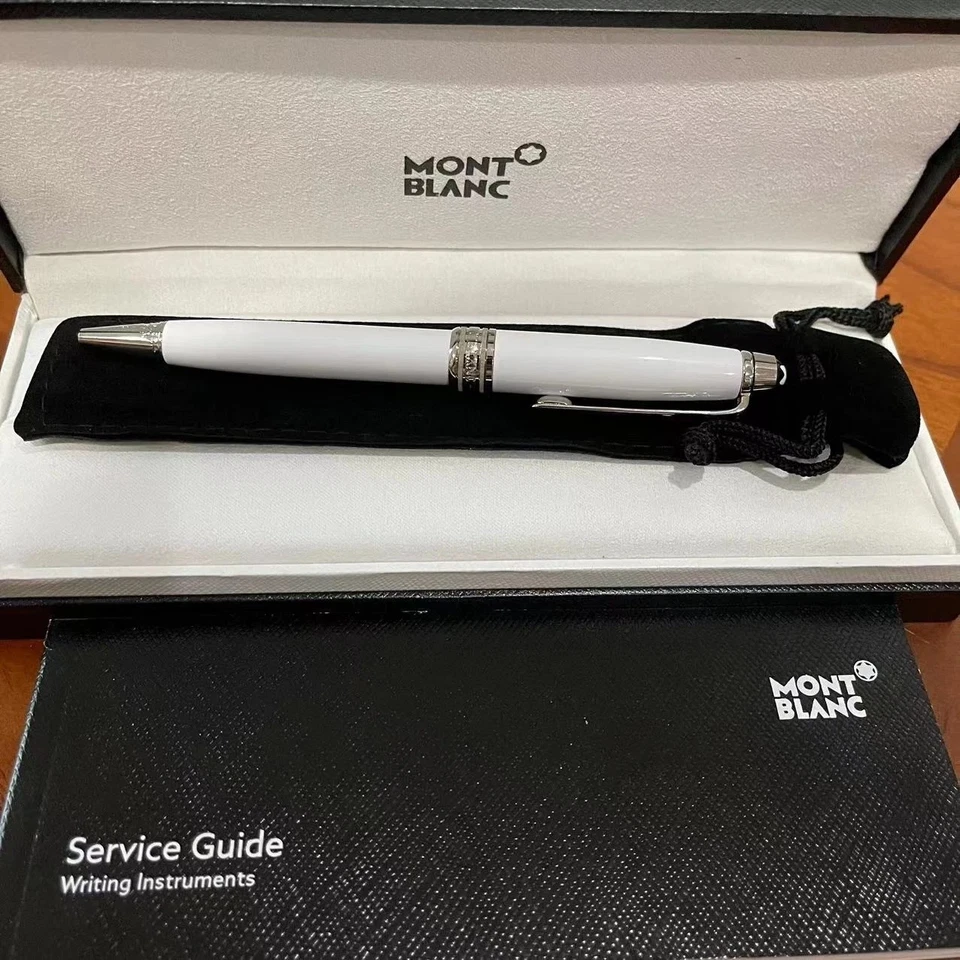 Nice Montblanc Meisterstuck White Body + Silver Clips Ballpoint Pen Black Ink - Image 2 of 3