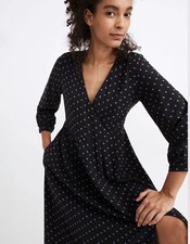 Madewell Faux-Wrap Polka Dot Midi Dress V-Neck Black Purple • Size L
