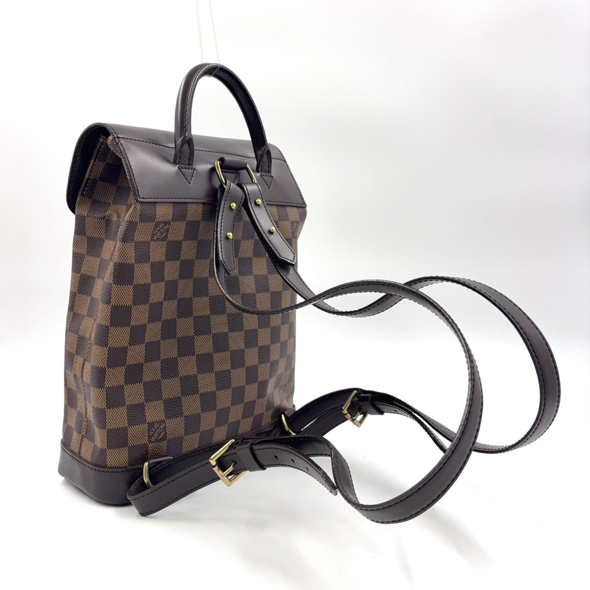 LOUIS VUITTON Soho Damier ebene Backpack Brown Leather PVC  display picture 1