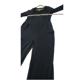 Torrid Challis Black Lace Wide Leg Jumpsuit Size 3X Side Zip Pockets 3/4 Sleeve