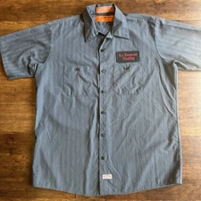 Red Kap R. I. Dempsey Trucking Button Down Work Shirt Size Large Gray Patch