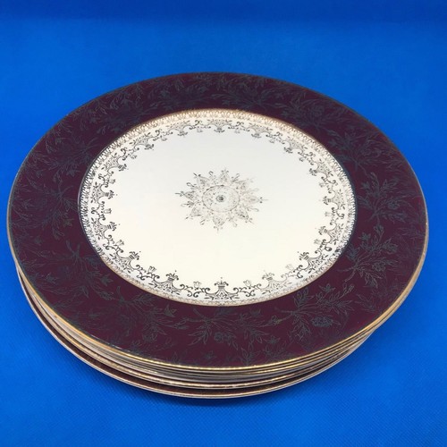 Vintage J & G MEAKIN Sol Golden Court Burgundy LUNCH PLATES, GRAVY BOAT, TUREENS - Picture 28 of 30