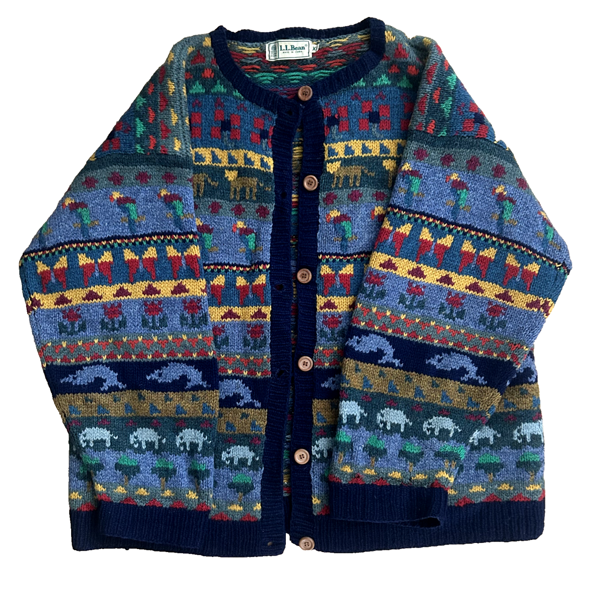 トップス VINTAGE L.L.BEAN/WOOL HUNTING CARDIGAN Vintage LL Bean Pure Wool Cardigan Sweater Womens XL Animals