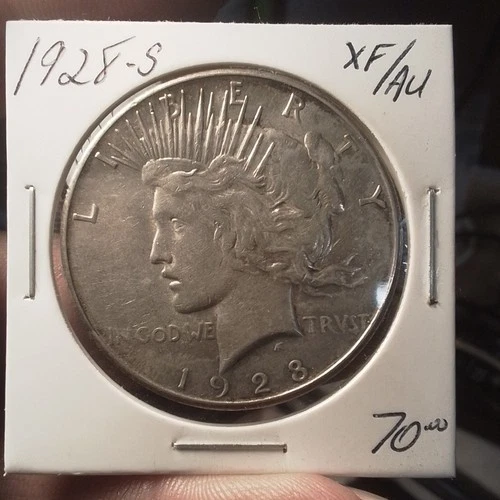 1928 S Peace Dollar San Francisco Extremely Fine Almost Uncerculated Silver Coin