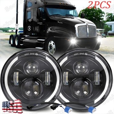 2x For Kenworth T2000 1997-2011 DOT 7'' Inch Round LED Headlights High Low Beam