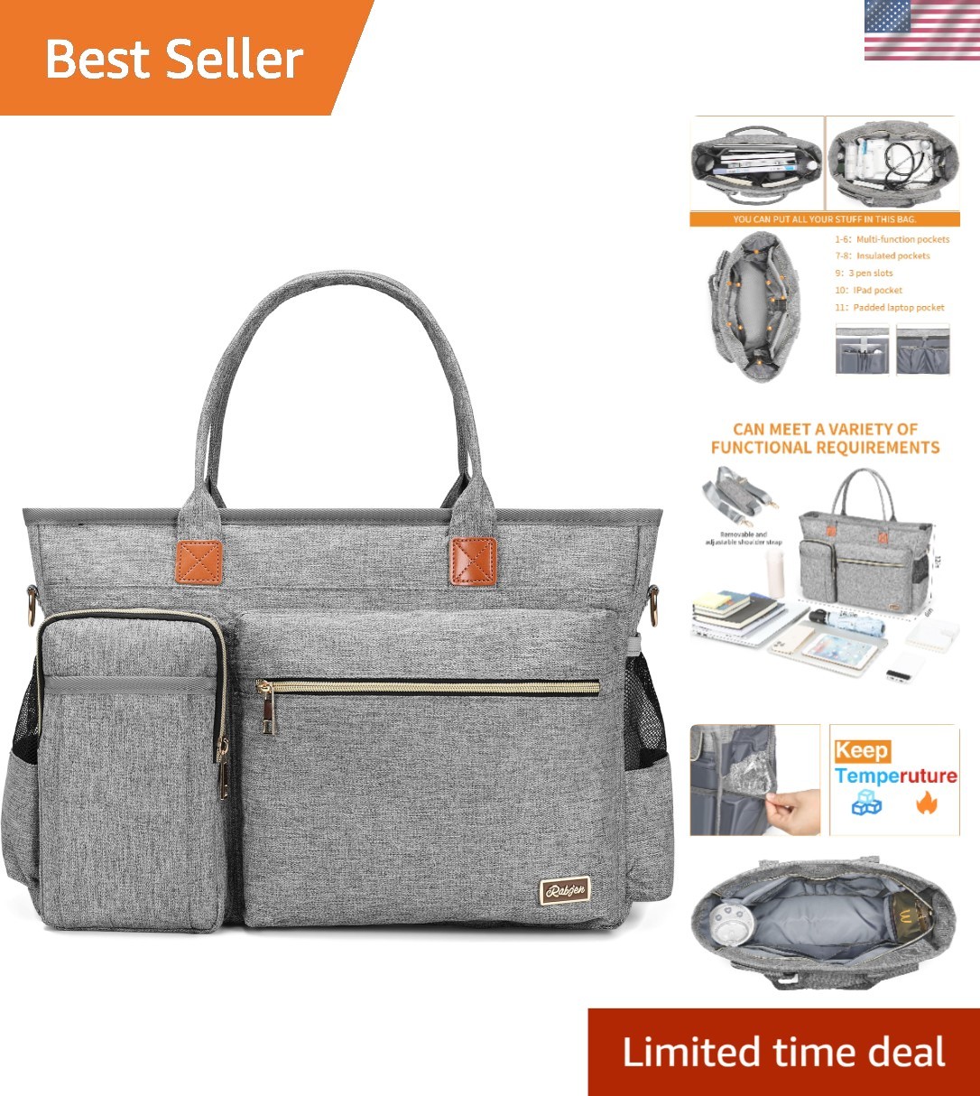 Durable PU Leather Laptop Tote with 15.6-Inch Sleeve & Storage Pockets