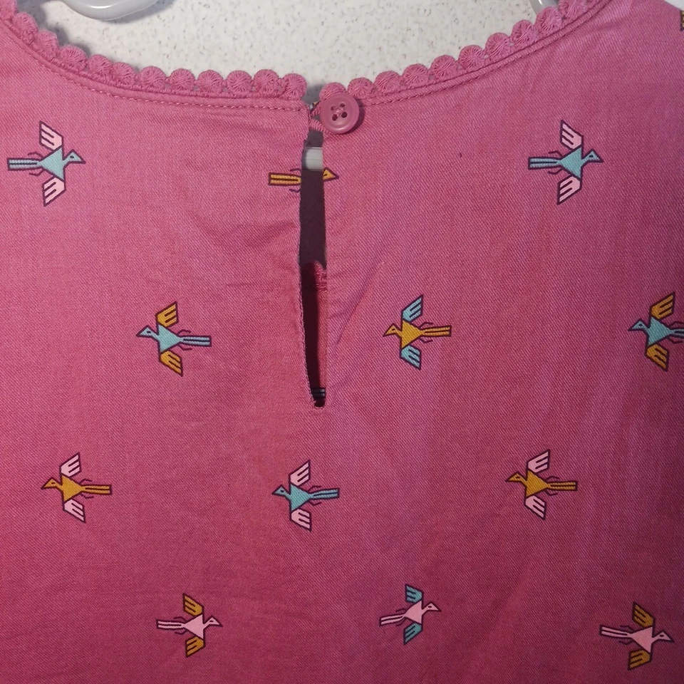 Tea Collection Girls Size 12 Deep Pink Birds Ruffled Sleeve Dress Cotton - Image 4 of 4