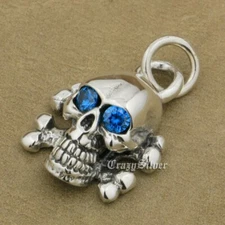 925 Sterling Silver CZ Eyes Pirate Pendant Rock Punk Jewelry 8CX10A