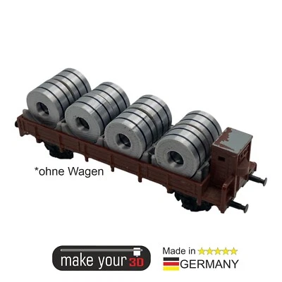 MAKEYOUR3D TT 1:120 Ladegut 2 Stk. Stahl Coils Set mit Halter für Flachwagen