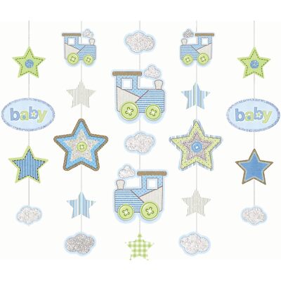 Carter's Baby Boy Train Blue Baby Shower Party Hanging Glitter Decorations