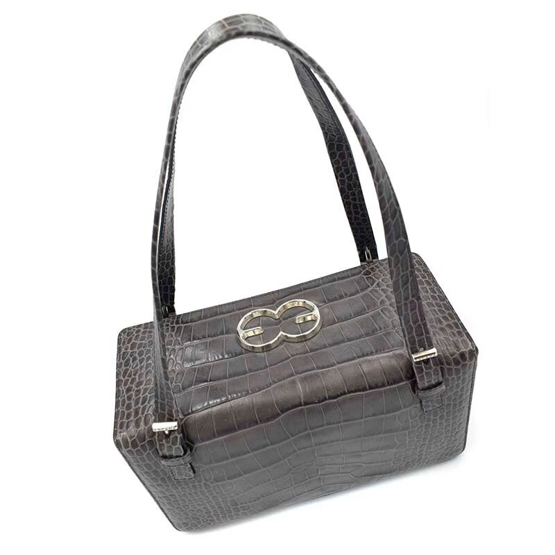 Escada 煤灰色 Croc 压花皮革盒 结构化单肩包 — 第 2/4 张图片