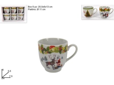 6er Set Kaffeetassen Keramik verziert Weihnachtsmotiv dfh