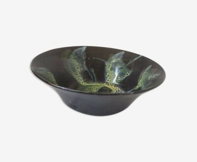 saladier bol coupe en céramique flammé noir et vert vintage ancien h.7cm