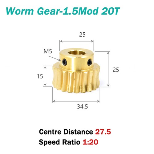 1.5 Module Gear 20T-40T Teeth Brass Worm Gear Wheel & A B C L Worm Gear Shaft - Picture 13 of 20
