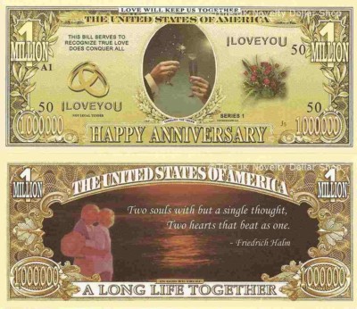 Happy Anniversary I Love You Dollarscheine x 2 Two Souls Papier Hochzeit Geschenk Neu