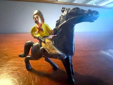 Vintage G57 12M Grey Iron Cowboy Mounted Black Horse Cast Iron Dime Store Toy VG