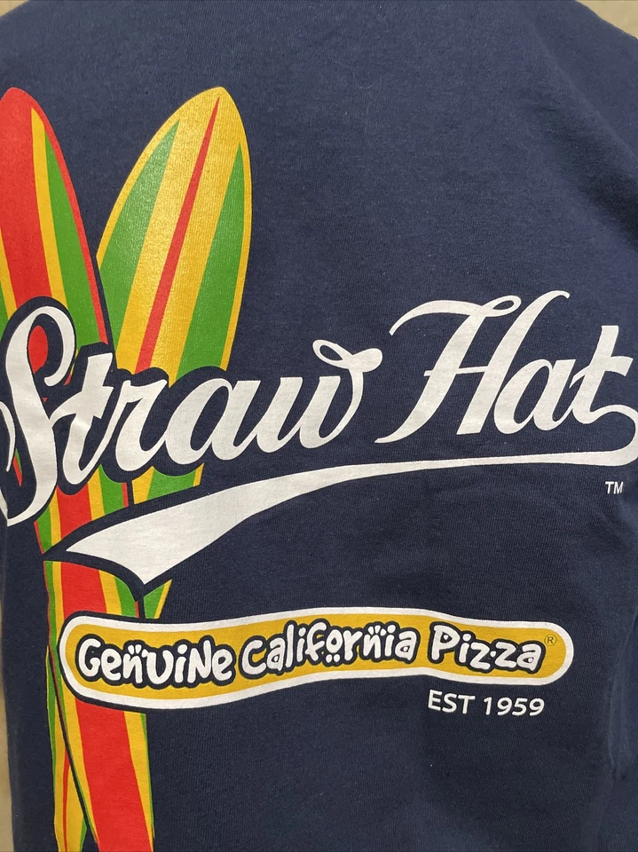 NUEVO Para Hombre SOMBRERO DE PAJA PIZZA Camisa Azul Marino Talla Mediana Foto 2 de 4