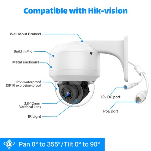 Hikvision Compatible 5MP 8MP 4K IP Camera 4X Zoom PTZ MIC CCTV Dome 2.8-12mm - Picture 14 of 17