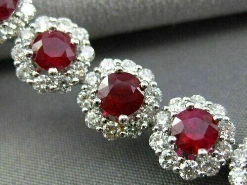 Brazalete Tenis Halo Acabado Oro Blanco 14K Rubí/Diamante Simulado Corte Redondo 11CT Foto 3 de 4