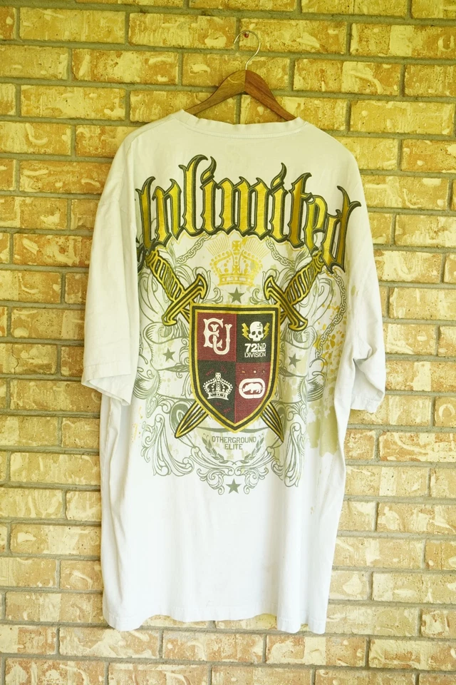 Camiseta Ecko Unlimited Rhino All Over Gráfico Oro Blanco 3XB Gran Tamaño Estilo Y2K Foto 2 de 4