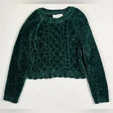 TOMMY BAHAMA Girls Chenille Knit Forest Green Scalloped Hem Sweater Size Small