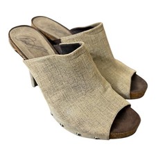 Donald J Pliner Ginet Mules Women Sz 7.5 Taupe Metallic Leather Studded Peep Toe