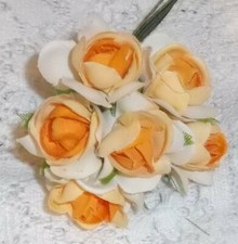 ROSE millinery Vintage styl 6 silk APRICOT fabric flowers pick ALEXANDER dolls