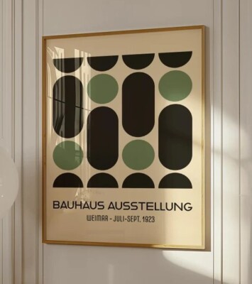 Modern Sage Green Wall Art Bauhaus Print Retro Living Room Decor Abstract