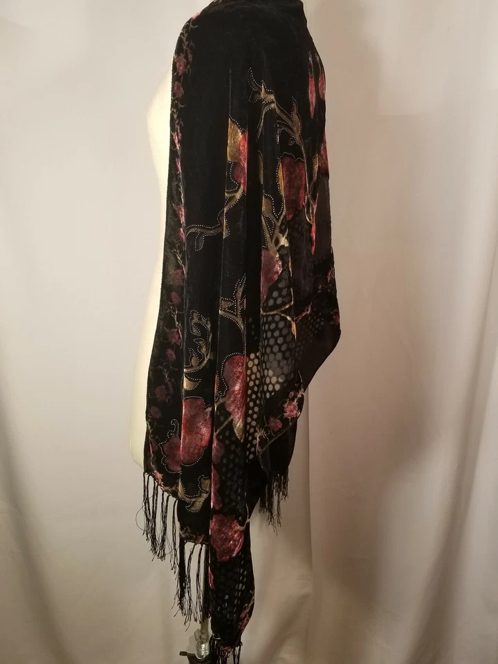 Bufanda transparente vintage de terciopelo de seda panal ancho 20,5 largo 66 borlas/fleco 5" Foto 4 de 4