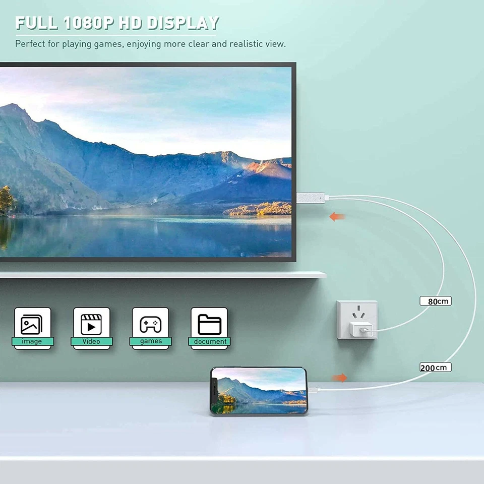 1080P HDMI Mirroring Cable Phone to TV HDTV Adapter Cord for iPhone iPad Android - Image 4 of 4