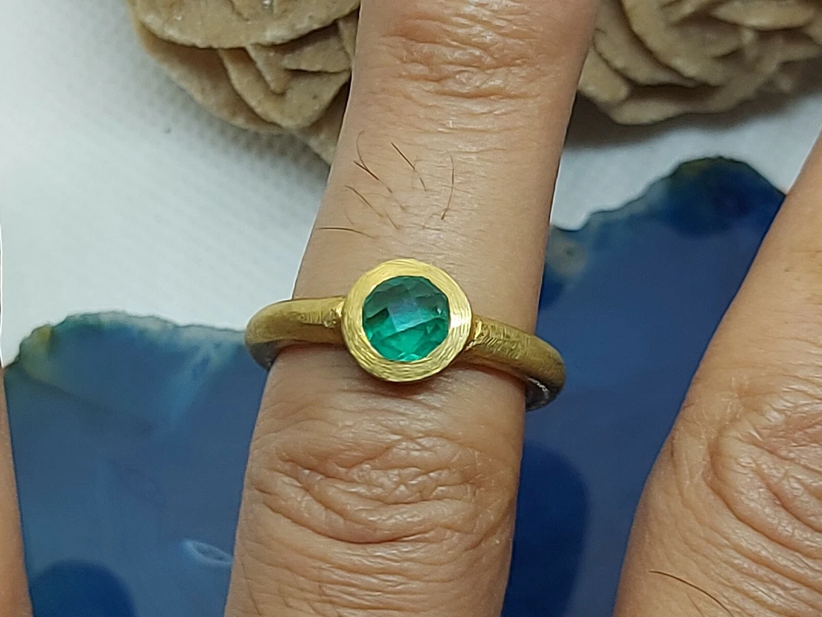 Solid Brass Ring Vintage Handmade With A Green Stone For Unisex