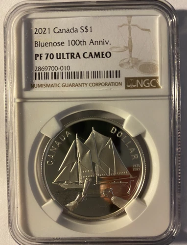 2021 $1 CANADA SILVER PROOF BLUENOSE DOLLAR 100TH NGC PF70 UCAM 