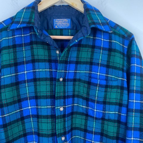 Vintage Pendleton Lodge Shirt 70s Wool Flannel Blue Made In USA M Gorpcore FLAW - Picture 3 of 12
