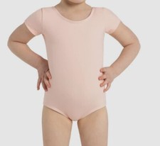 Capezio Girl's Pink Solid Essential Short-Sleeve Cotton-Blend Leotard Size S