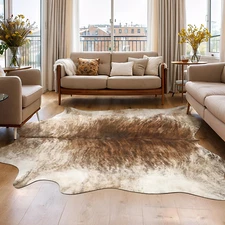 AROGAN Western Decor Faux Fur Cowhide Rug, 4.6 X 5.2 Feet Premium Animal Skin Co