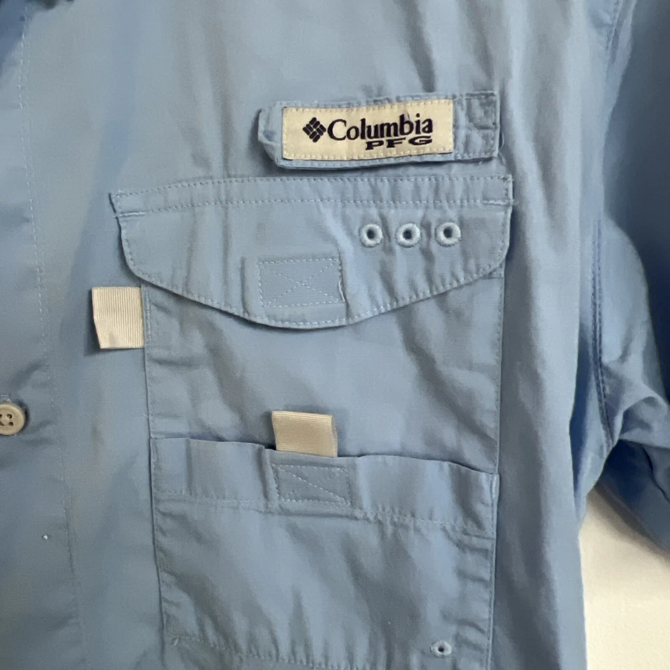 Columbia PFG Button Up Shirt Boys XL 18/20 Lt Blue SS Shirt Sleeve Vented - Image 2 of 4