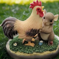FITZ & FLOYD Charming Tails ROOSTER & MOUSE Figurine Decor Dean Griff NEW