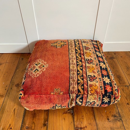 Vintage Kelim Boden Kissen Pouf Fußhocker Teppich Marokkanisch Handgewebt Stofftiert - Bild 6 von 17