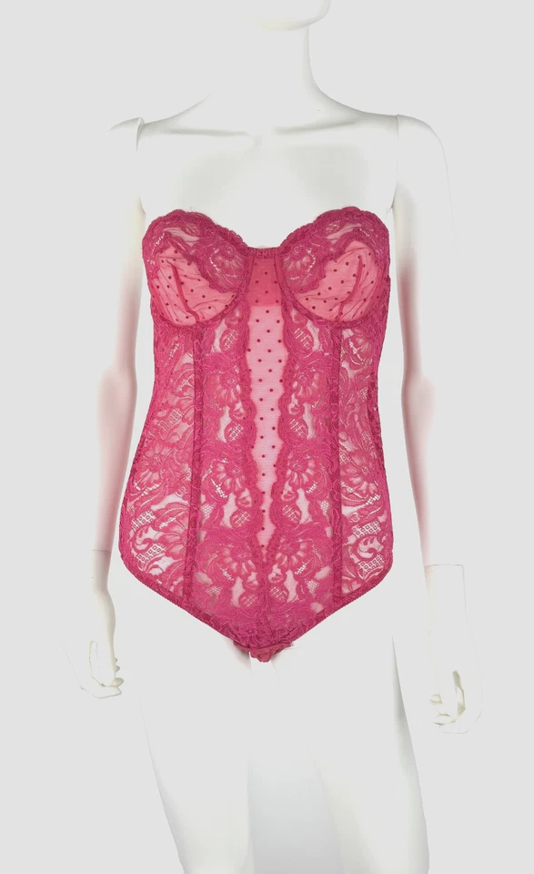 La Perla Auténtico 36 A EE. UU. 90 FR 80 UE Rosa Peluche Encaje Malla Lencería Corsé Body Foto 2 de 4