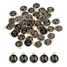 Alphabet M Letter Charm Double Sided Enamel Initial Alphabet Pendant Black 50pcs