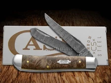 Case xx Mini Trapper Damascus Steel Natural Maple Burl Wood 15091 Pocket Knife