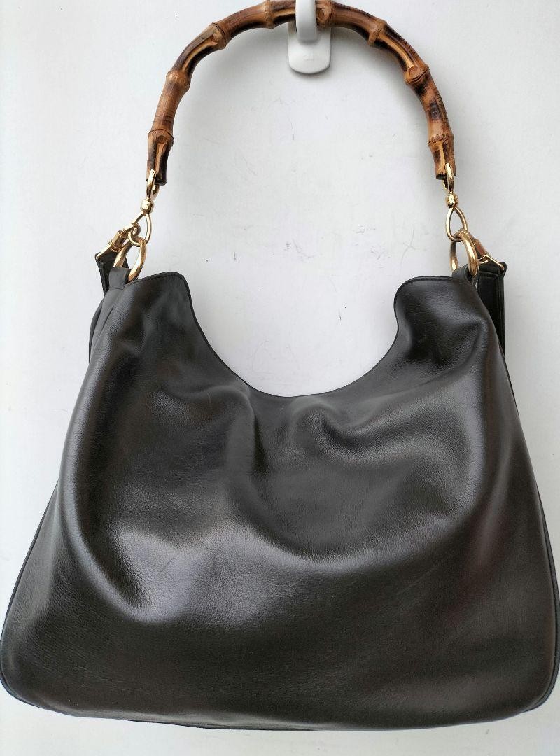 GUCCI GG Bamboo Leather Shoulder Bag Black Authentic 2way F07111060