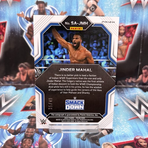 Jinder Mahal WWE Panini Prizm 2023 Superstar Signature Blue Prizm Auto /49 - Picture 3 of 3
