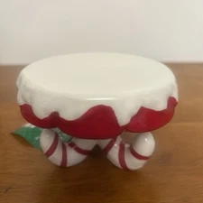 Candy Cane Legs Pedestal Ceramic Christmas Holiday Cupcake Decor Display Stand