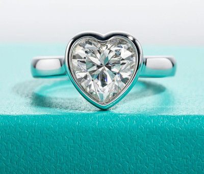 2CTTW Bezel Set Heart Cut 8x8mm Moissanite Engagement Ring Sz 5-9