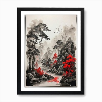 Asiatische Landschaft 4 Kunstdruck gerahmt Wandbild Poster Leinwanddruck Bild