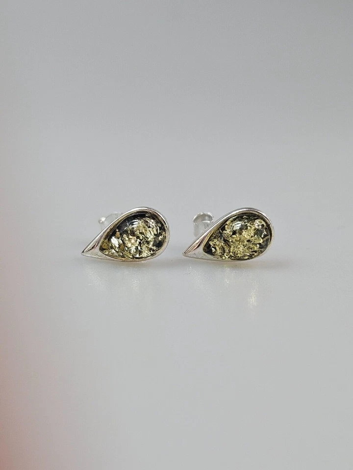 Orecchini ambra verde argento sterling 925 piccoli orecchini ambra - Immagine 4 di 4