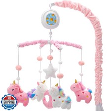 Unicorn Baby Crib Mobile for Girls with Music Box 100 Lullabies , Rotating