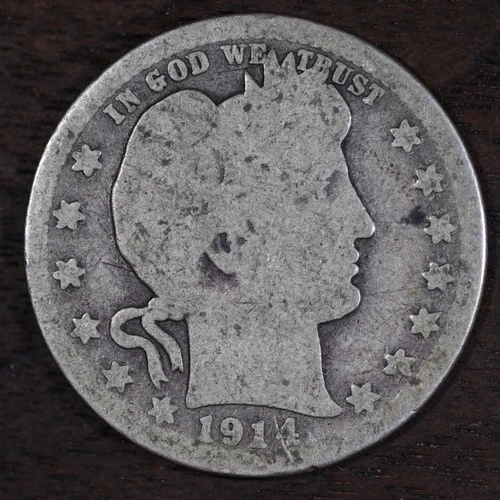 1914 D • Barber Quarter 25C - G++++ Circulated - 90% Silver USA *Old Coin!* #26
